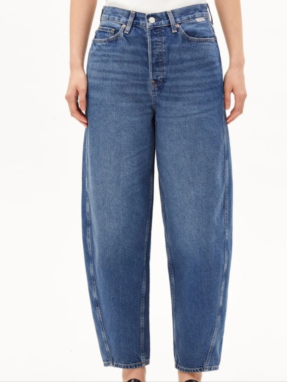 SPANX Baarly Women's Blue Barrel Jeans Size L High Waist